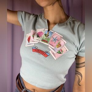 Loteria Mint Tarot Card Baby Tee Size S Top Spiritual Hippie Boho Festival Y2K